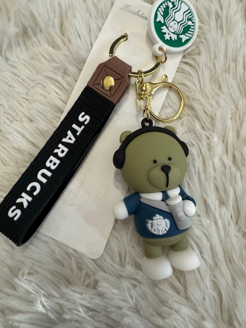 Starbucks Brown bear keychain strap with white & blue Starbucks logo